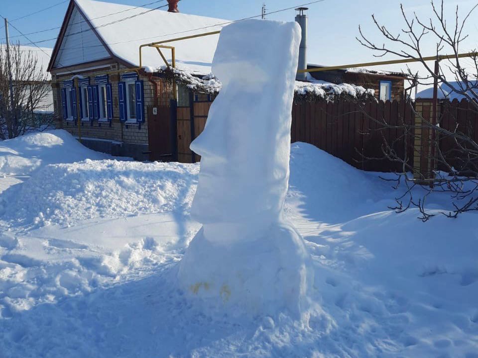 Снежная статуя стала символом непонимания происходящего жителями Дубовки Волгоградской области