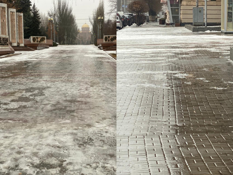 Дороги и тротуары Волгограда сковало льдом 11 февраля