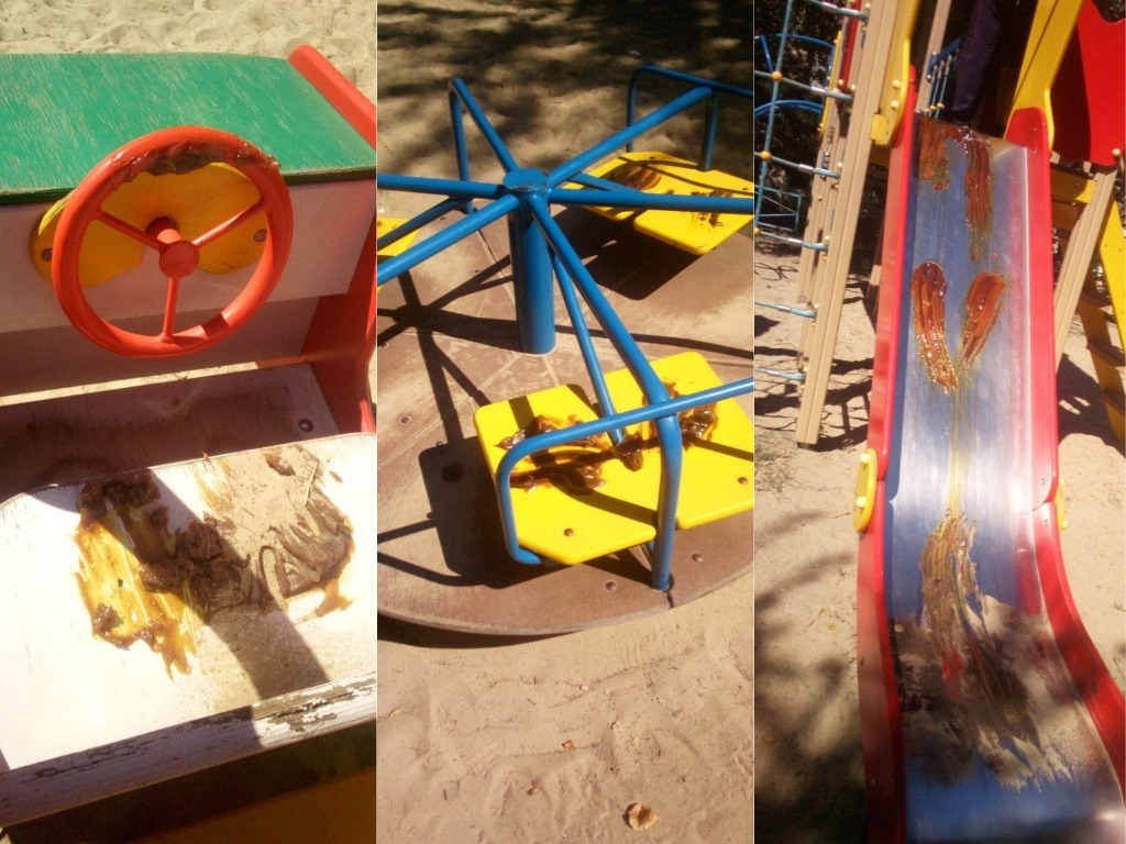 Вандалы измазали подозрительной коричневой субстанцией детскую площадку в Волгограде 