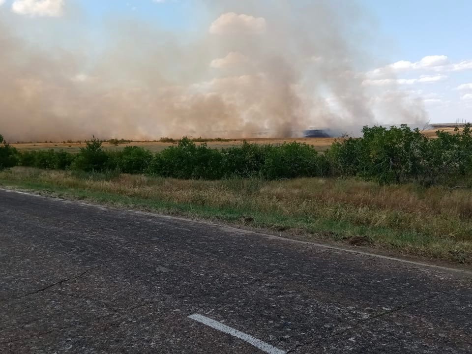 Под Волгоградом пламя неконтролируемого пожара поглотило поля с сухостоем 