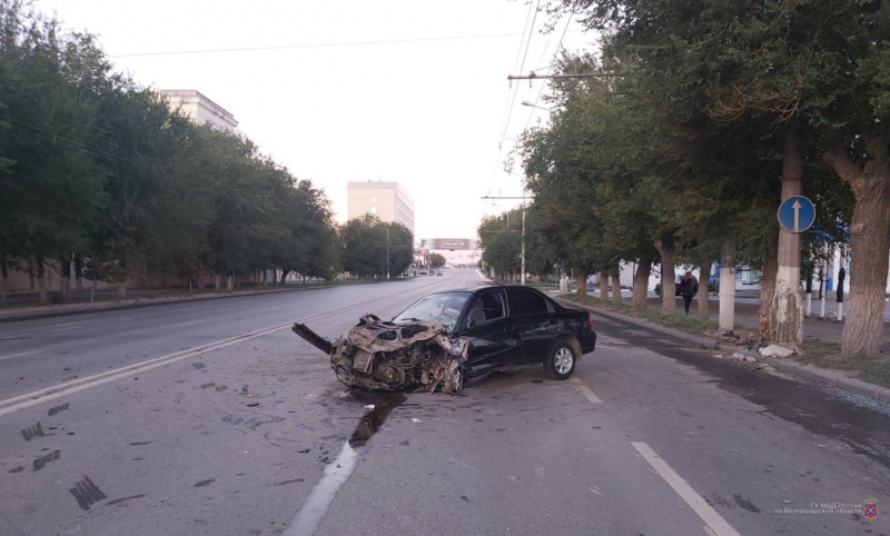 Компания 20-летних волгоградцев на Spectra въехала в дерево и столб 